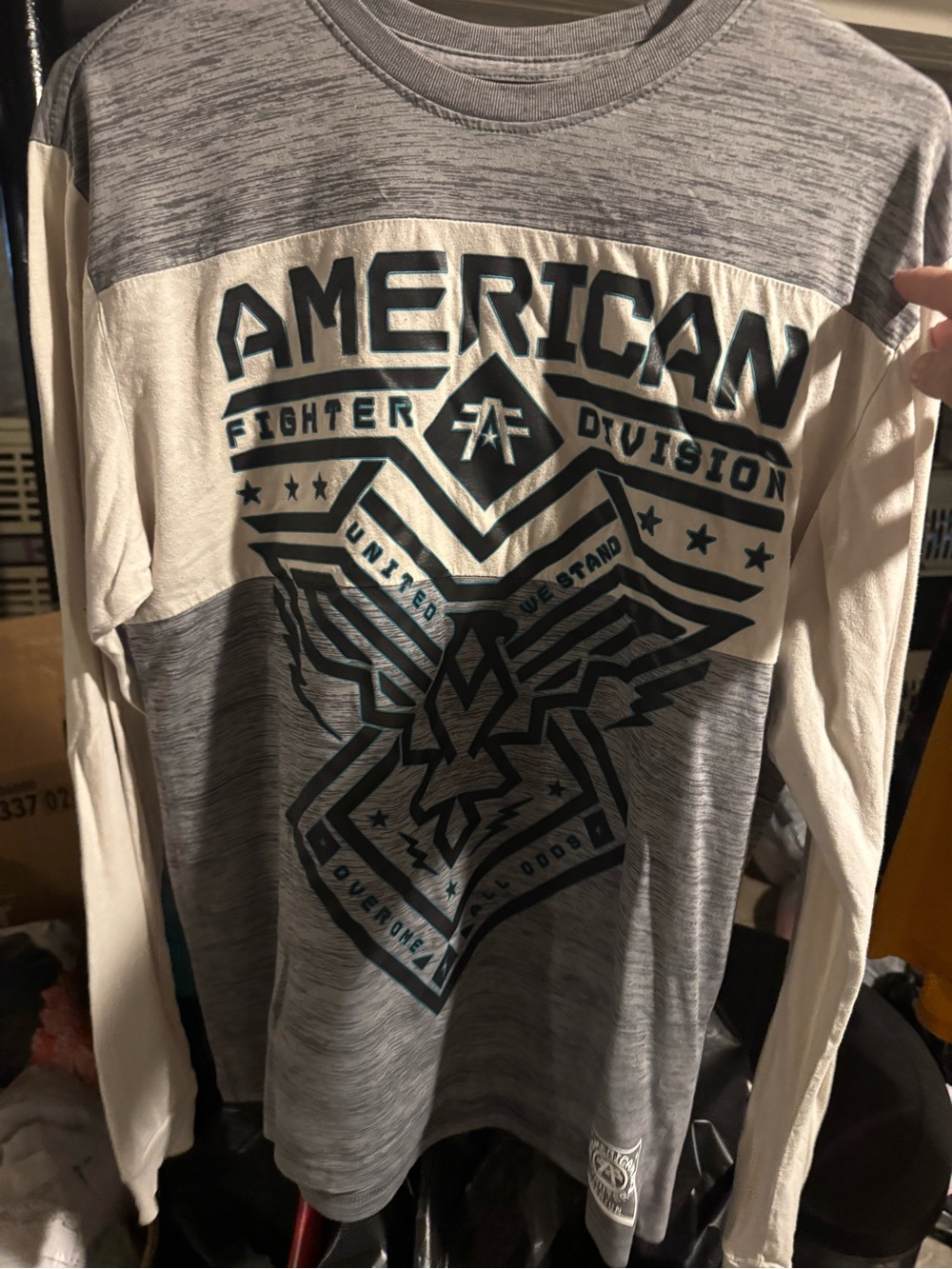 American Fighter Long Sleeve Graphic Tee - Gray, White & Teal